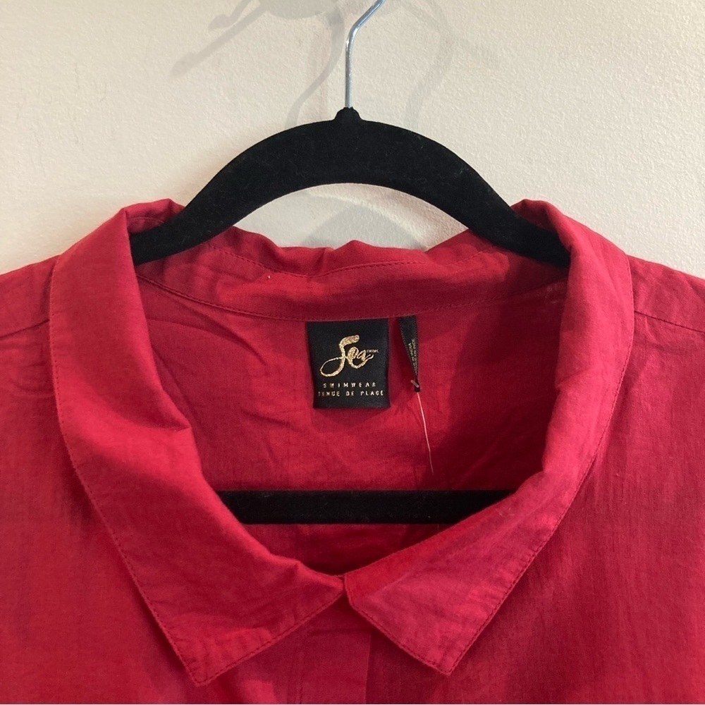 SEA SWIMWEAR Sz 5X Button Down Roll Tabs At Sleeves Scalloped Hemline Shirt NEW - Picture 6 of 10